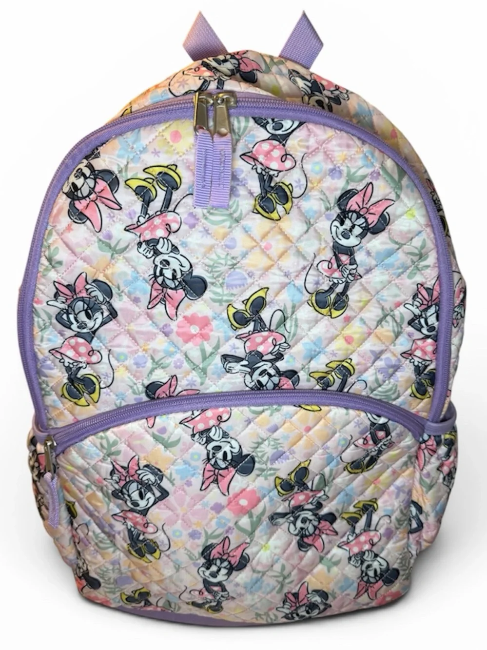 Disney Bioworld Kids Quilted Pastel Minnie Mouse Backpack with Lavender Trim